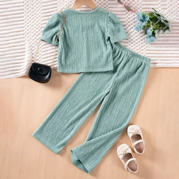 SNKSDGM Fourth of July Girls Short Sets Size 6 Girls Summer Outfits 2 Piece Set Casual Knit Top and Long Pants Toddler Girls Clothing Soft Comfortable Playwear for Daily Wear Age 2 9 Years 3-4 Years