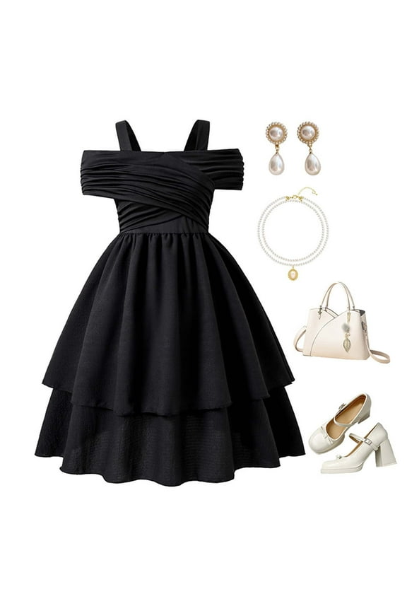 Fourth of July Flower Girl Dresses Flower Girl Dress Girls' One Shoulder Tiered Dress Double Layer Flared Dress for Ages 8 12 8 Years