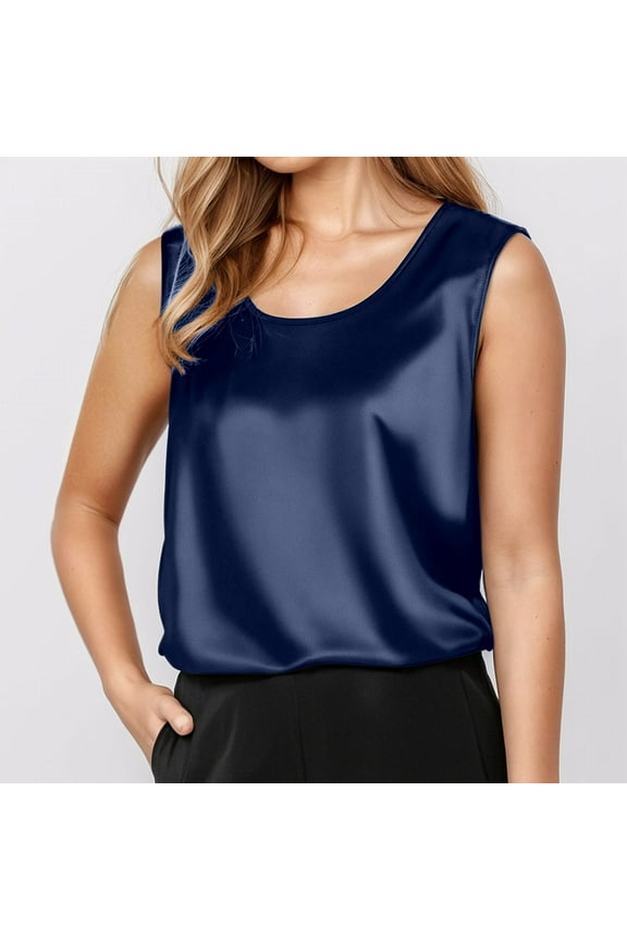Fourth of July Women Tank Tops Loose Fit Women's Plus Trending Tops for Women 2025 Women's Pure Color Silk Strap Tank Top with Round Neck