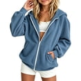 thumbnail image 1 of SNKSDGM Girls 3-15Y Solid Ribbed Full Zip Up Hoodie Jacket, Long Sleeve Loose Sweatshirt Cardigan With Side Pockets Kids Casual Fashion Outerwear Navy 3-5 Years, 1 of 4