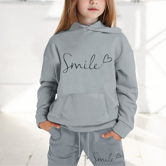 SNKSDGM Girls Baby Girl Outfits 6-9 Months Long Sleeve Easter Outfits for Girls Size 8 Children Kids Boys and Girls Long Sleeve Letter Printed Lightweight Hoodie Sweatshirts and Long Pants Set Outfit