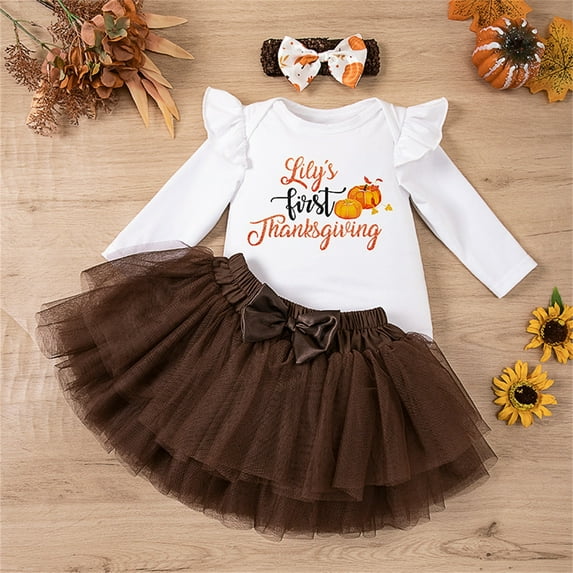 SNKSDGM Girls Birthday Girl Outfit 2 Year Old Summer Birthday Girl Outfit 6 Years Old Baby Girl Thanksgiving Outfit Bodysuit+Tutu Skirt+Headband Clothes Set 6-9 Months