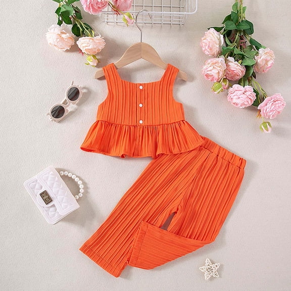 SNKSDGM Girls Birthday Girl Outfit 3 Year Old Easter Outfit Toddler Girl 3T Summer European Style Sleeveless Tank Top & Soft Pants Two Piece Set Solid Color Casual Outfit 9-12 Months