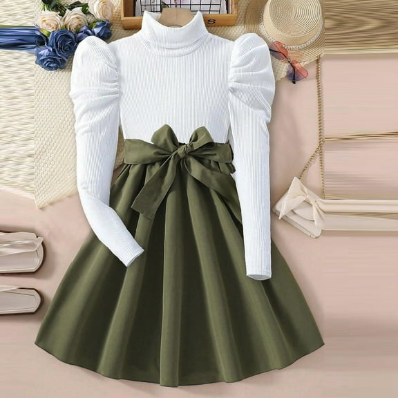 SNKSDGM Girls Birthday Girl Outfit 7 Year Old Girl Baby Girl Outfit Girls Long Sleeve Knitted High Neck Top Lace up Solid Color Half Skirt Set Toddler Girl Spring Outfits 4T-5T 5-6 Years