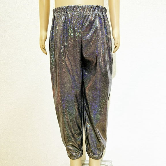 SNKSDGM Girls Cargo Pants 12-14 Years Old Kids Girls Boys Sparkly Metallic Harem Dance Pants Loose Fit for Modern Hop Street Dancewear 5-6 Years