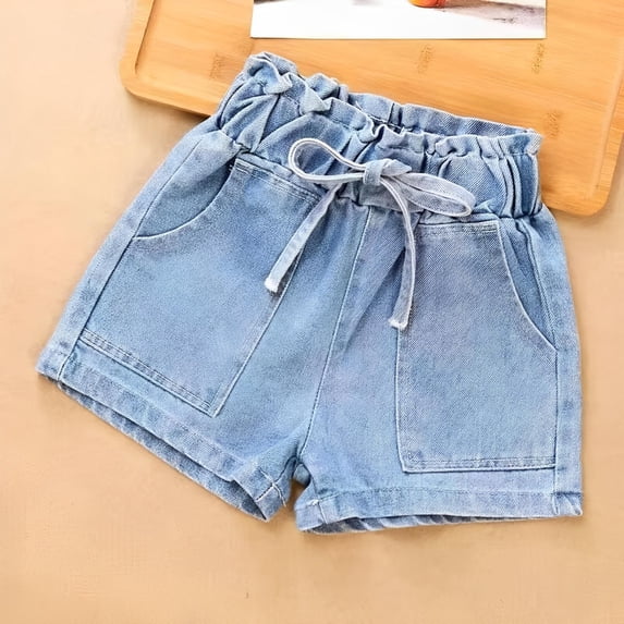 SNKSDGM Girls Cargo Pants Size 7-8 Soft Toddler Girls' Summer Denim Shorts with Bear Embroidery | Cute Casual Shorts for Little Girls 13-14 Years