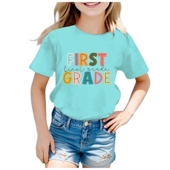 SNKSDGM Girls Cute Shirts for Girls 9-10 Cute Clothes for Teen Girls 10-12 Children's Fashion Back to School Season Printed Round Neck Short Sleeve Casual T Shirt Top (8) 3-4 Years