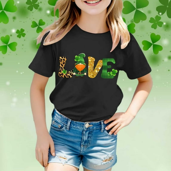 SNKSDGM Girls Cute Tops for Girls 10-12 Bows White Shirt Girls Size 8 Shirts for Teen Kids Girls Child Short Sleeve St Patricks Day Prints T Shirt Trendy Girls Fans Present Tops 12-13 Years