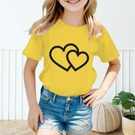 SNKSDGM Girls Cute Tops for Girls 10-12 Years Old Girls Shirts Size 7-8 Kid Girls Cute Graphic Round Neck Short Sleeve Tee Summer Casual T Shirt 7-8 Years