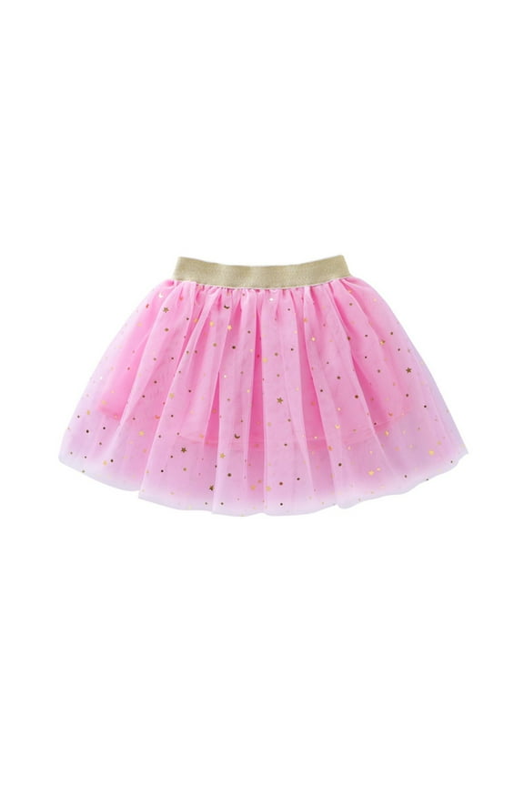 Girls Denim Skirt Skort Kids Tulle Tutu Skirt with Glitter Print Star Princess Party Skirt for Girls 1 10 Years 6-8 Years