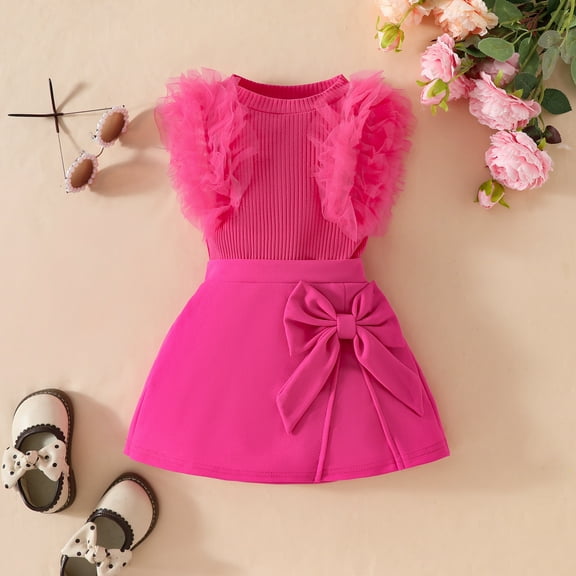 SNKSDGM Girls Easter Outfits for Girls Size 10 Toddler Outfits for Girls 2T-4T Toddler Girls Sleeveless Ribbed Tops T Shirt Bowknot Skirts Outfits Birthday Girl Outfit 4 Year Old 6-9 Months