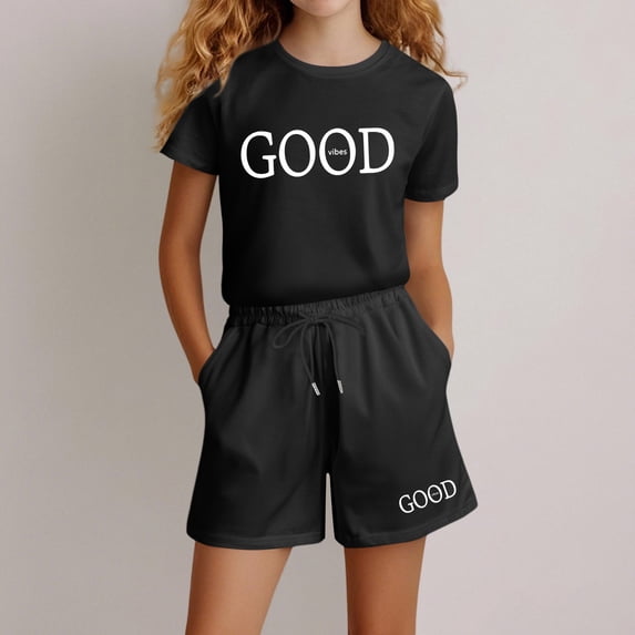 SNKSDGM Girls Easter Outfits for Girls Size 6-7 Easter Outfit Baby Girl 2T Romper Girls Fashion Letter Print Casual Loose Short Sleeve Suit Baby Girl Outfits 6-9 Months Dressy 13-14 Years