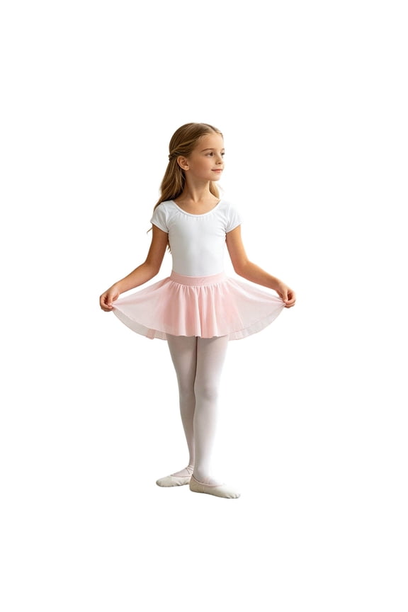 Girls Elastic Waist Chiffon Ballet Skirt, Kids Sheer Mini Dance Skirt Classic Training Performance Tutu Skirt Pink 4-6 Years