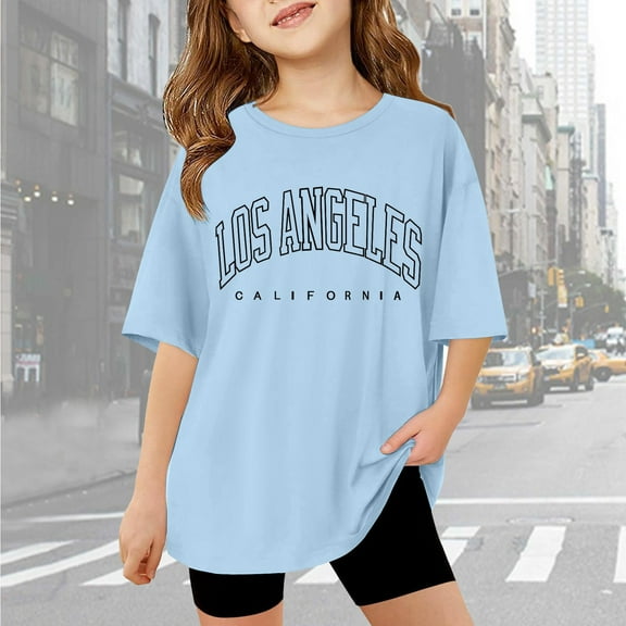 SNKSDGM Girls Girls Cute Tops 10-12 White Shirt Girls Bulk Children Kids Girls Letter Printed Short Sleeve T Shirts Kids Oversized Tops Casual Crewneck Basic Tees 9-10 Years