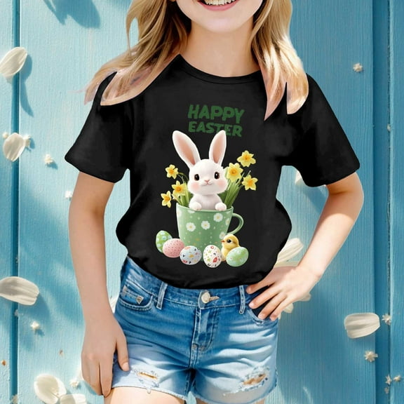 SNKSDGM Girls Girls Cute Tops 10 Girls Shirts Size 8 Short Sleeve Easter Girls Short Sleeve Printed T Shirt Top Casual Shirt 12-13 Years