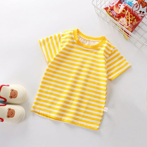 SNKSDGM Girls Girls Cute Tops Size 6 Girls Shirts Size 12-14 Black Summer Children's Short Sleeved Striped T Shirt Pure Boys and Girls Top Baby Base Shirt 6-12 Months