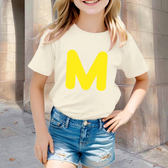 SNKSDGM Girls Girls Cute Tops Size 7-8 Birthday Girl Shirt 4 Children's Fashion Letter Printed T Shirt Casual and Comfortable Top for Boys and Girls 8-9 Years