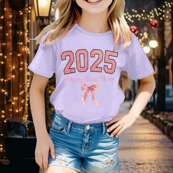 SNKSDGM Girls Girls Shirts Size 10-12 Long Sleeve Tops for Teens Girls 14-16 Kids New Year 2025 Printed Short Sleeve T Shirt Tops Casual 4-5 Years