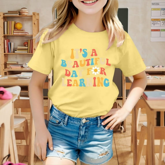 SNKSDGM Girls Girls Shirts Size 10-12 Trendy Clothes for Girls 10-12 Jeans Kids School Season Back to School Season Printed Casual Short Sleeve Top T Shirt 160.00
