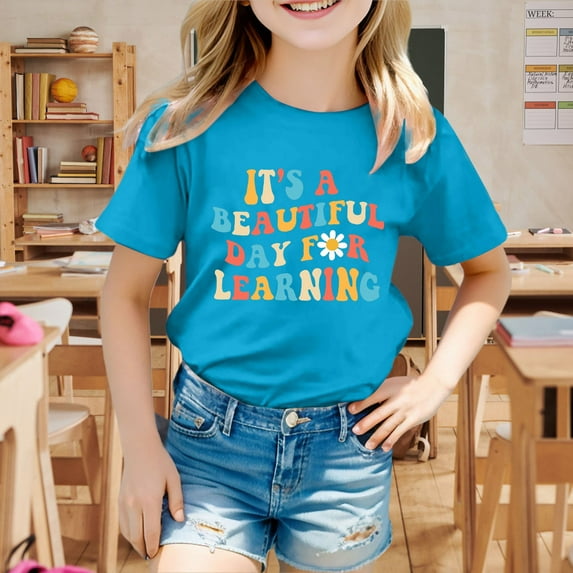 SNKSDGM Girls Girls Shirts Size 14 16 Crop Clothes for Girls 10-12 Jeans Kids School Season Back to School Season Printed Casual Short Sleeve Top T Shirt 130.00
