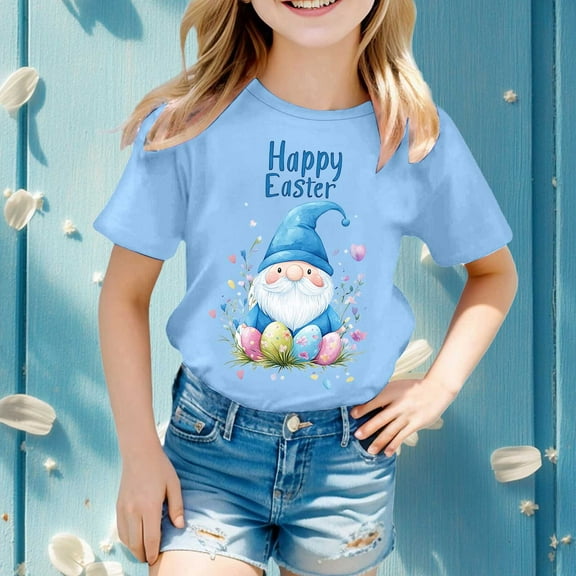SNKSDGM Girls Girls Shirts Size 5-6 2T Girl Clothes Summer Outfits Easter Girls Short Sleeve Printed T Shirt Top Casual Shirt 8-9 Years