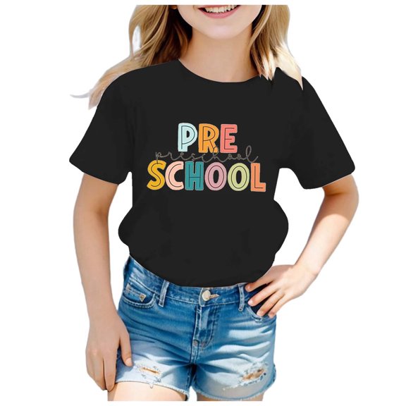 SNKSDGM Girls Girls Shirts Size 5-6 Girls Shirts Size 10 Children's Fashion Back to School Season Printed Round Neck Short Sleeve Casual T Shirt Top (7) 12-13 Years