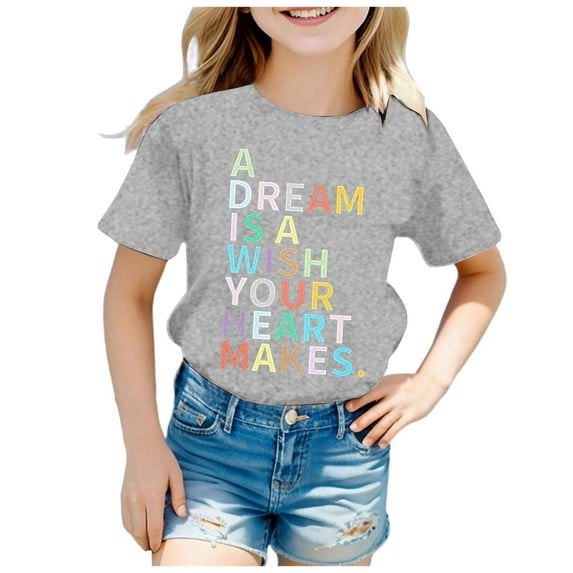 SNKSDGM Girls Girls Shirts Size 5/6 White T Shirts for Kids Children's Fashion Back to School Season Printed Round Neck Short Sleeve Casual T Shirt Top (2) 10-11 Years