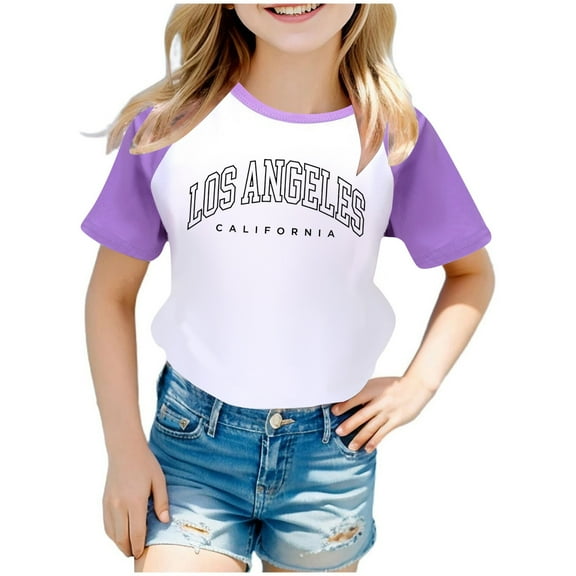 SNKSDGM Girls Girls Shirts Size 6/7 Girls Shirts Size 7-8 Graphic Boys and Girls Us City Print Raglan Short Sleeve T Shirt 3427 2-3 Years
