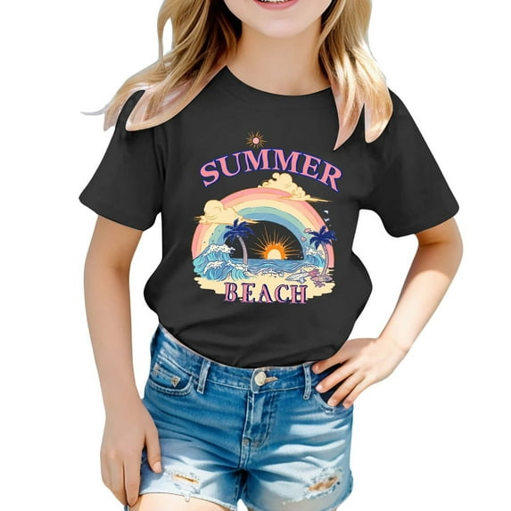 SNKSDGM Girls Girls Shirts Size 6-7 Girls Short Sleeve Tops Size 12 Children's Fashion Print Loose Casual Short Sleeve Top for Kids Comfortable Summer T Shirt for Boys and Girls 3-4 Years