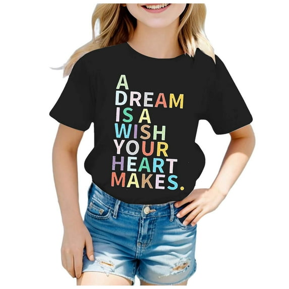 SNKSDGM Girls Girls Shirts Size 6-8 White T Shirts for Kids Children's Fashion Back to School Season Printed Round Neck Short Sleeve Casual T Shirt Top (2) 4-5 Years