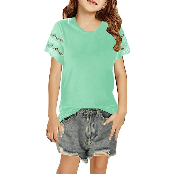 SNKSDGM Girls Girls Shirts Size 6 Pack Summer Clothes for Teen Girls 16-18 Kids Toddler Baby Girls Spring Summer Lace Solid Short Sleeve Loose Casual Tee Shirt 12-13 Years