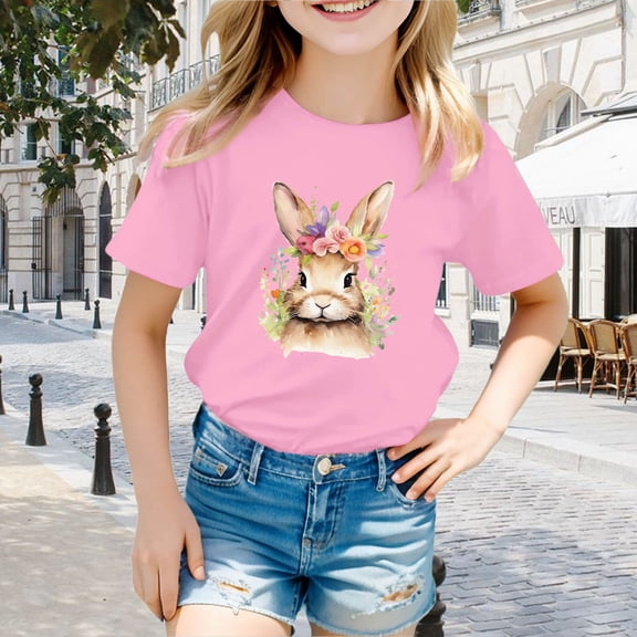 SNKSDGM Girls Girls Shirts Size 7-8 Graphic Tops for Teens Girls Trendy Summer Easter Children's Cute Rabbit Easter Egg Casual T Shirt 5-6 Years