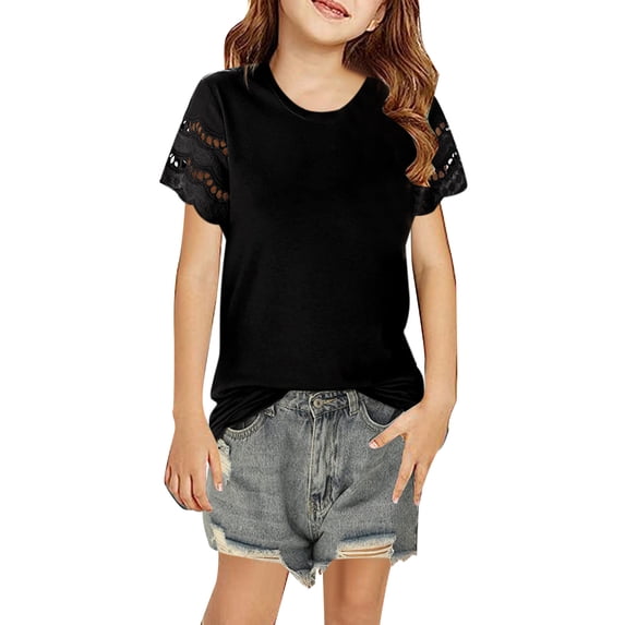 SNKSDGM Girls Girls Shirts Size 7-8 Tank Tops Summer Clothes for Girls 16-18 Kids Toddler Baby Girls Spring Summer Lace Solid Short Sleeve Loose Casual Tee Shirt 10-11 Years