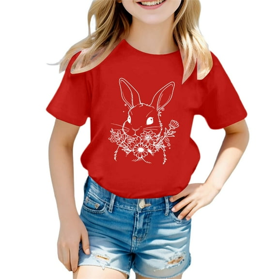 SNKSDGM Girls Girls Shirts Summer Clothes for Teen Girls 10-12 Girl's Cute Easter Print Round Neck Short Sleeved Casual T Shirt Top 1-2 Years