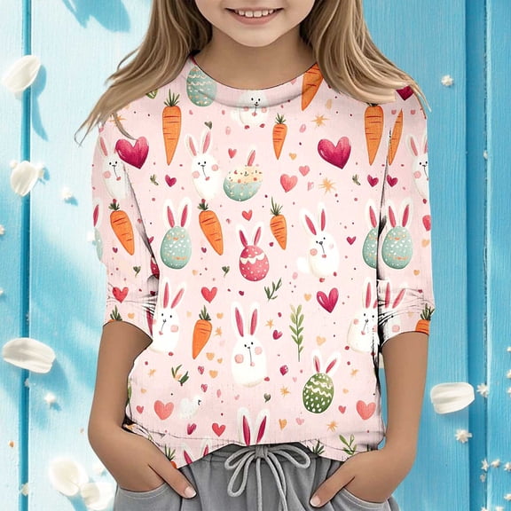 SNKSDGM Girls Girls Short Sleeve Tops Size 10-12 Clothes for Girls 10-12 Trendy Summer Easter Children's Seve Quarter Sleeve Printed T Shirt Top Comfortable Casual Shirt 6-7 Years
