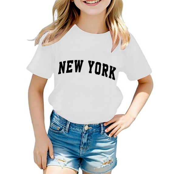 SNKSDGM Girls Girls Short Sleeve Tops Size 14-16 Red White Shirt Girls Size 8 Long Sleeve Shirts for Teen Kids Boys Girls Casual Crew Neck Short Sleeve Letter Tops 11-12 Years