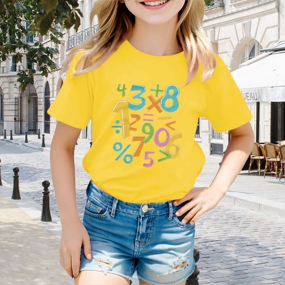 SNKSDGM Girls Girls Short Sleeve Tops Size 14 Girls Short Sleeve Tops 6-7 Children's Cute Math Themed Casual and Versatile T Shirt 18-24 Months