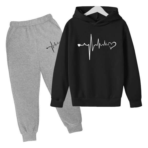 SNKSDGM Girls Girls Summer Outfits Size 10-12 Cute Sweatshirt Girls Kids Boys Kids Hooded Tracksuit Unisex Two Piece Fall Winter Outfits Hoodie Sweatshirt Sweatpants Set