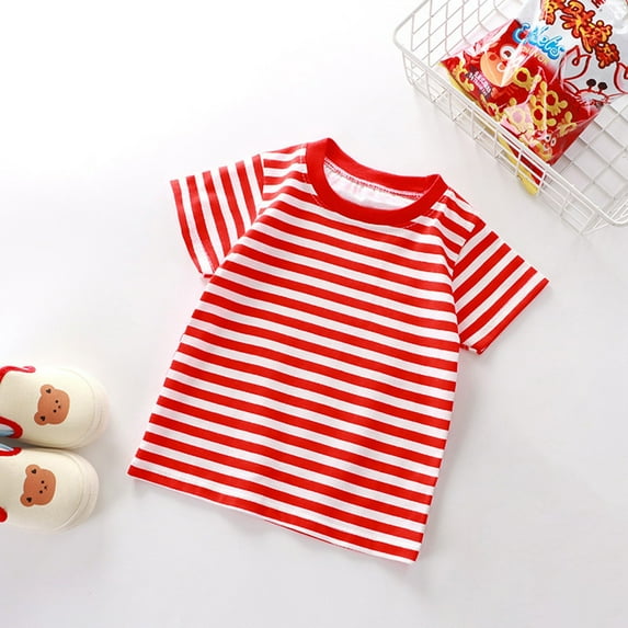 SNKSDGM Girls Girls White T Shirts Girls Shirts Size 12-14 Black Summer Children's Short Sleeved Striped T Shirt Pure Boys and Girls Top Baby Base Shirt 12-18 Months