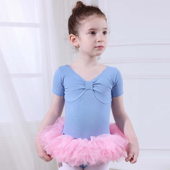 SNKSDGM Girls Jumpsuit 10-12 Short Sleeve Glitter Dance Ballet Tutu Leotard Outfit for Girls Toddler 6-7 Years