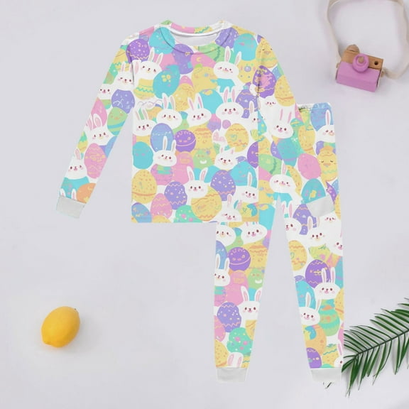 SNKSDGM Girls Outfits Baby Girl Baby Girl Outfits 18-24 Months Spring Children's Long Sleeve Easter Printed Pajama Set with Top and Pants Loungewear Baby Girl Outfits 9-12 Months Boho 5Y