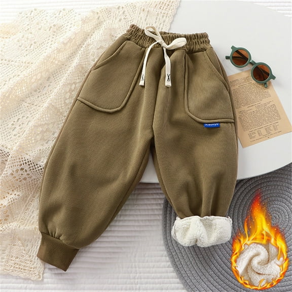 SNKSDGM Girls Pants Romper Toddler Kids Baby Girls Boys Corduroy Pants Athletic Active Jogger Pants Sweatpants Lined Thick Winter Warm Long Bottoms Trousers 2-3 Years