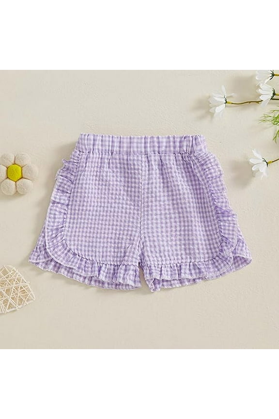 Girls Pants Size 12 Toddler Baby Girl Shorts Casual Summer Gingham Plaid/Seersucker Elastic Waist Ruffle Hem Shorts Bottoms 9-12 Months