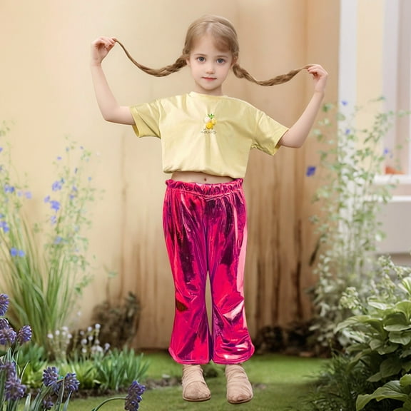 SNKSDGM Girls Pants Size 14-16 Plus Children'sBright Flared Pants Dance Folk Dance Fishtail Pants 11-12 Years