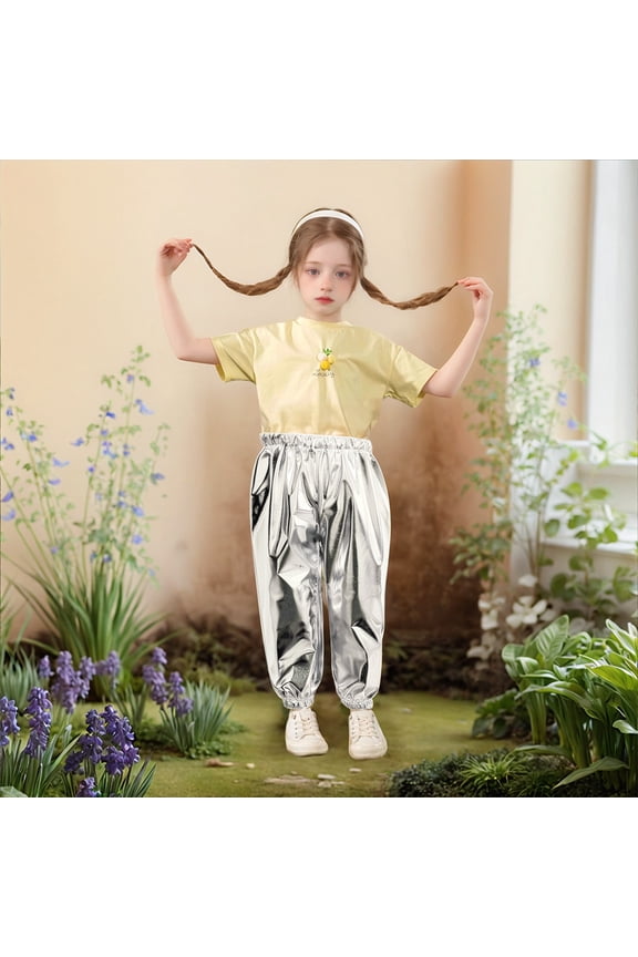 Girls Pants Size 6-7 Bronzed Bright Straight Pants Children'sStretch Dance Closing Pants 2-3Years