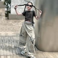 thumbnail image 1 of SNKSDGM Girls Pants Size 6T Cargo Pants for Girls Casual High Waisted Drawstring Loose Fit Pockets Kid Cargo Sweatpants Streetwear 6-7 Years, 1 of 8