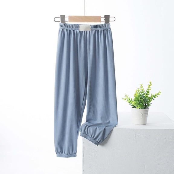 SNKSDGM Girls Pants Size 7 Jeans Girls Ice Silk Pantspants Elastic High Waisted Casual Trousers for Kids Summer Flowy Stretchy Pants 3-4 Years