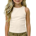 thumbnail image 1 of SNKSDGM Girls' Ribbed Knit Racerback Tank Top, High-Neck Solid Color Athletic Dance & Layering Camisole for Summer Wear, Under Jackets, and Dance Practice Beige 5-6 Years, 1 of 9