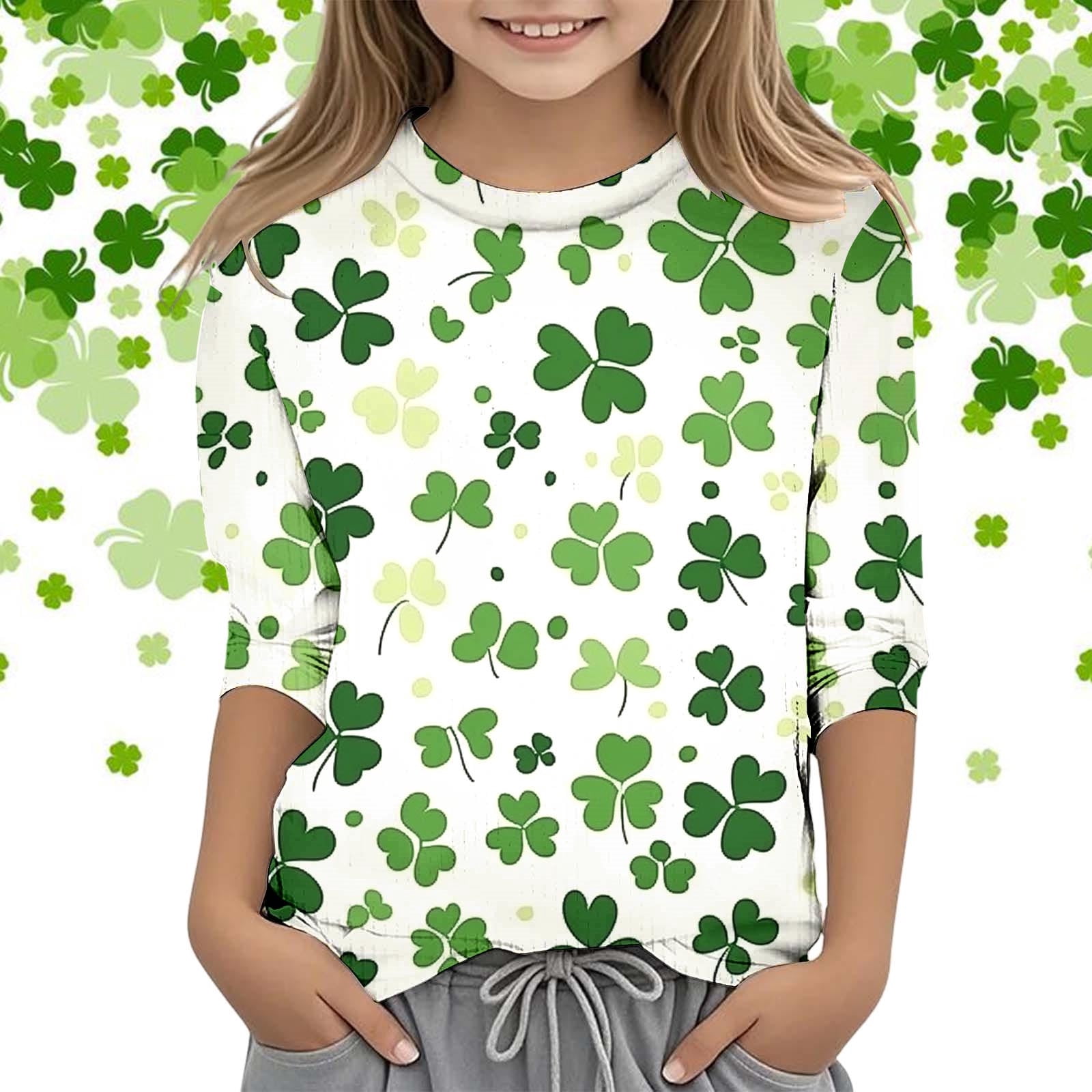 Girls Shirts for Girls 12 Years Old Clothes for Girls 10-12 Cute Outfits Spring Kids St. Paddy's Day Printed 3/4 Quarter Sleeve T Shirt Tops Peplum Casual 8-9 Years