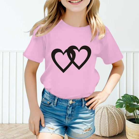 SNKSDGM Girls Shirts for Girls 14-16 Years Old Cute Clothes for Teen Girls Summer Kid Girls Cute Graphic Round Neck Short Sleeve Tee Summer Casual T Shirt 3-4 Years